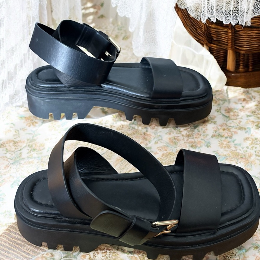 ZARA Leather women size US 8 | UK 39 Platform chunky Sandals Y2K 90s look - Picture 8 of 13